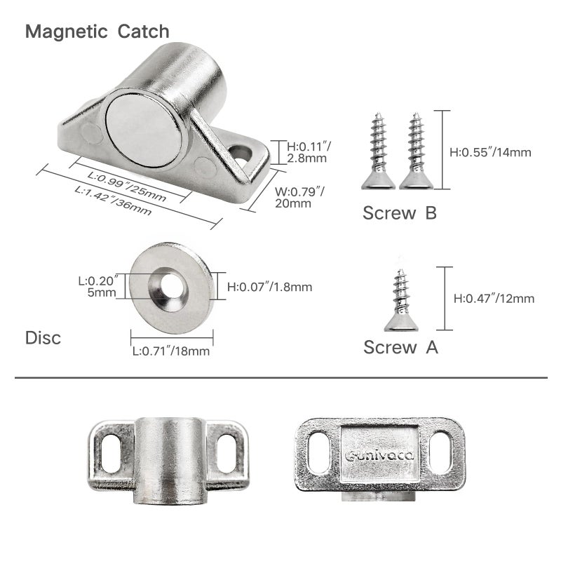 sunivaca Magnetic Door Catch  4 Pack Pull Strong Magnet Cabinet Latches Premium Quality Zinc Alloy Hardware Cabinet Magnetic Catch for Kitchen Closet Door Closing Magnetic Door Catch Cupboard Closer - Silver - Image 3